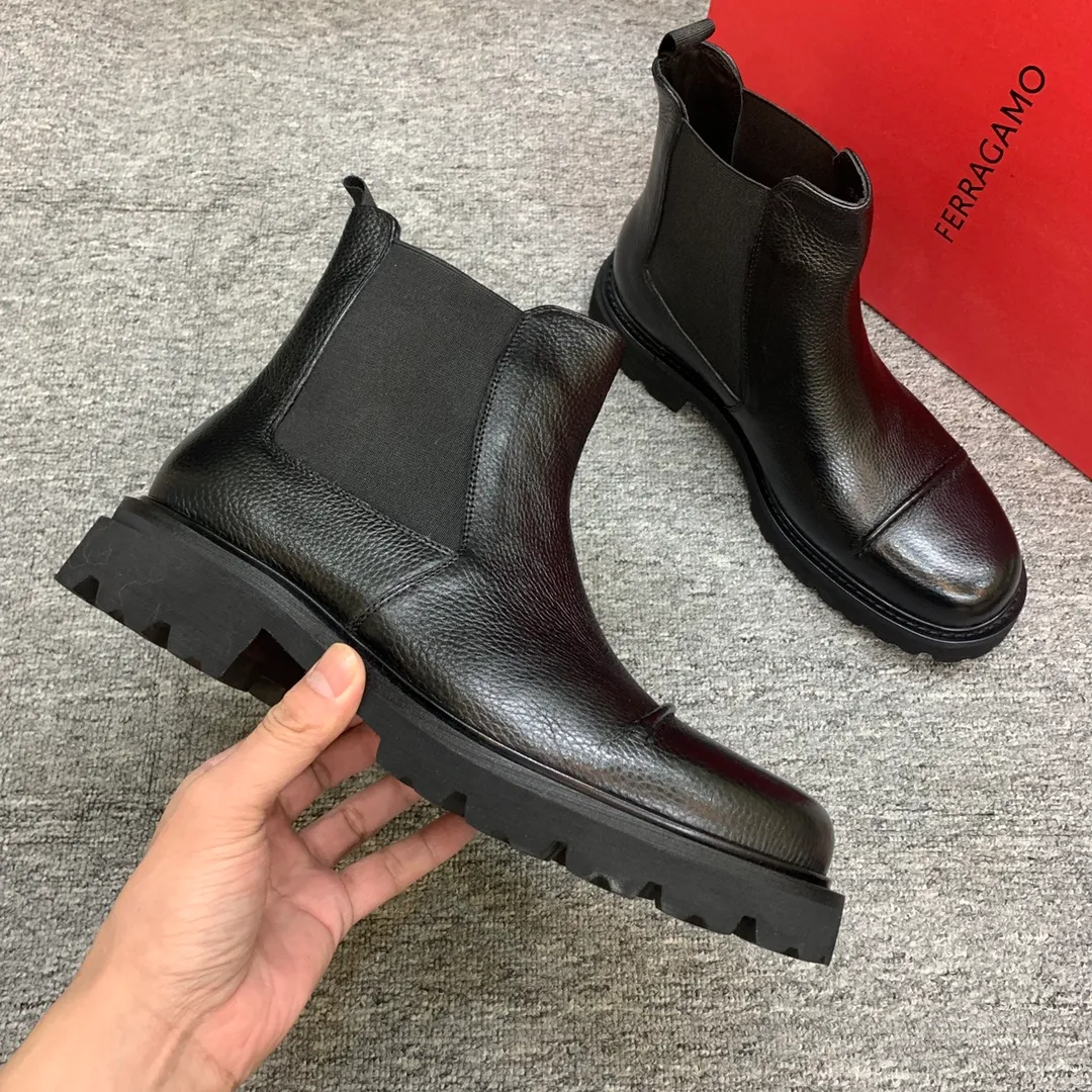 Men's shoes 💰960 🎁🎁🎁😈[Ferragamo] Men's high-top boots, the latest hot style, 1:1 original purchase quality, top quality, imported cowhide for the uppers, imported cowhide for the lining and feet, with original lightweight foam outsole, matching code 39-44, (38, 45 custom-made, non-refundable)